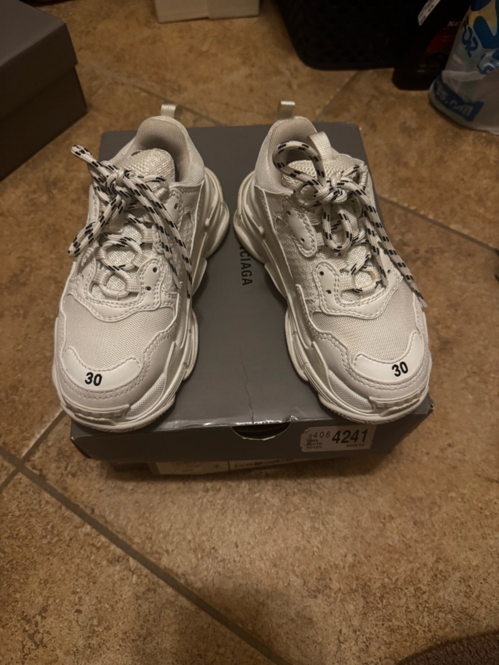 Balenciaga Triple S Kids White Sneakers with Black-Accent Laces